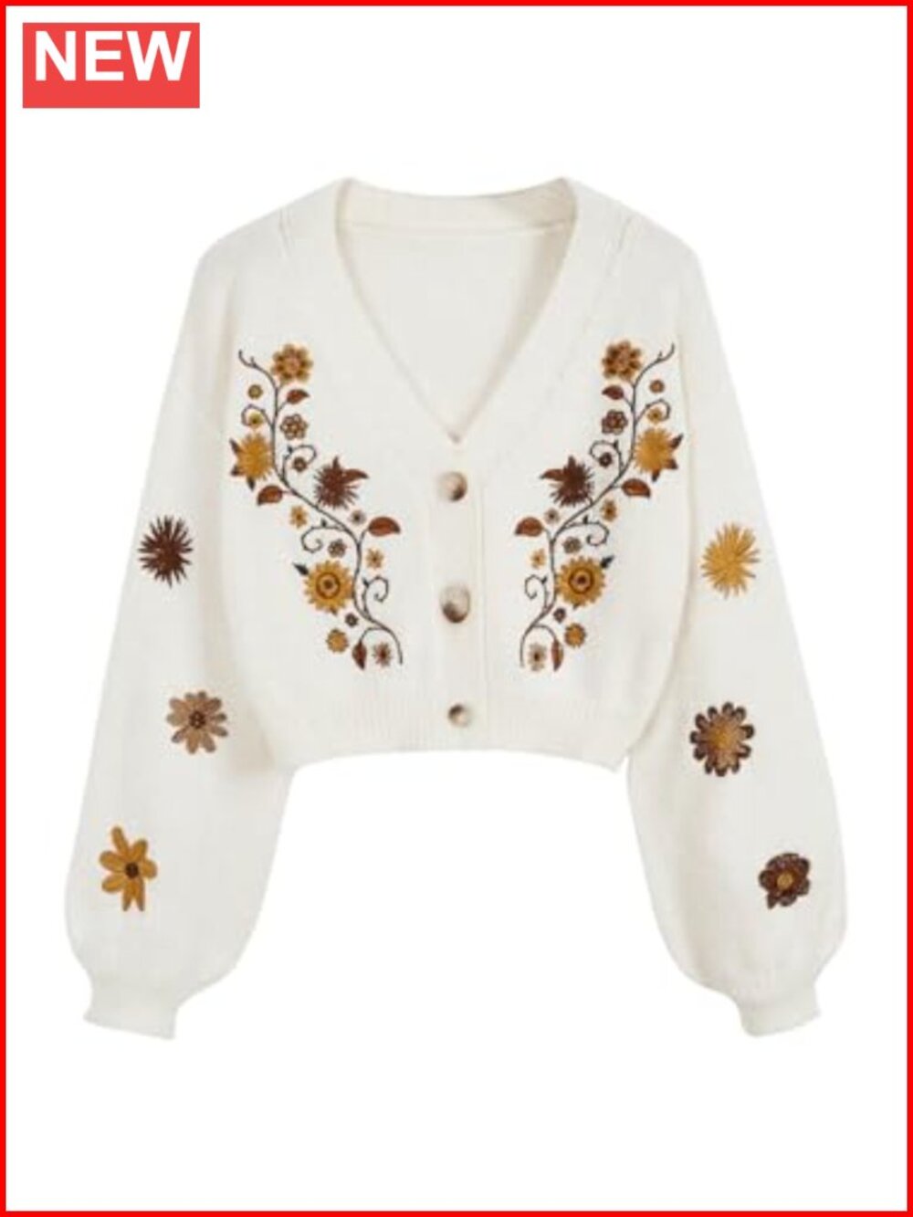 Boho Cottagecore Floral Cropped Cardigan Sweater Women's Button Front